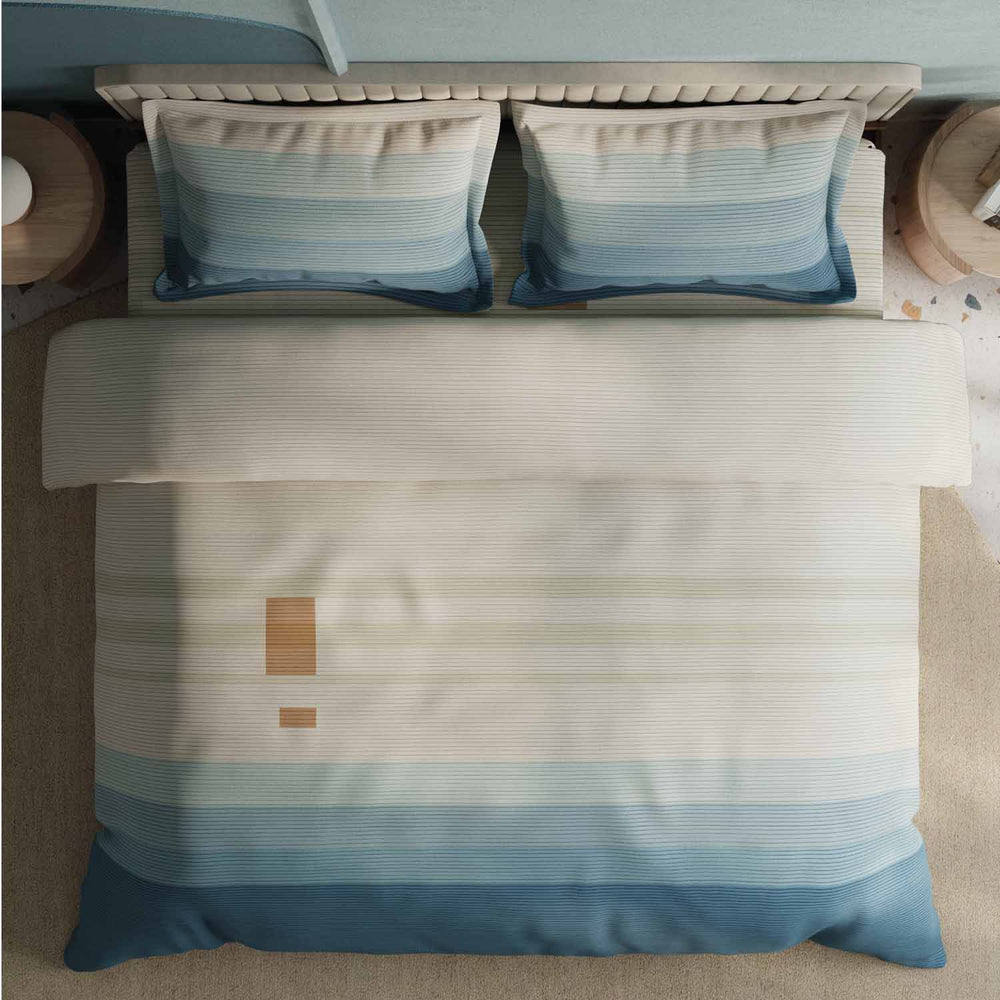 Spaces Avaris Structure Geometric 100% Cotton 210 TC Double Bedsheet with 2 Pillow Covers - 274 x 274 cm, Cream