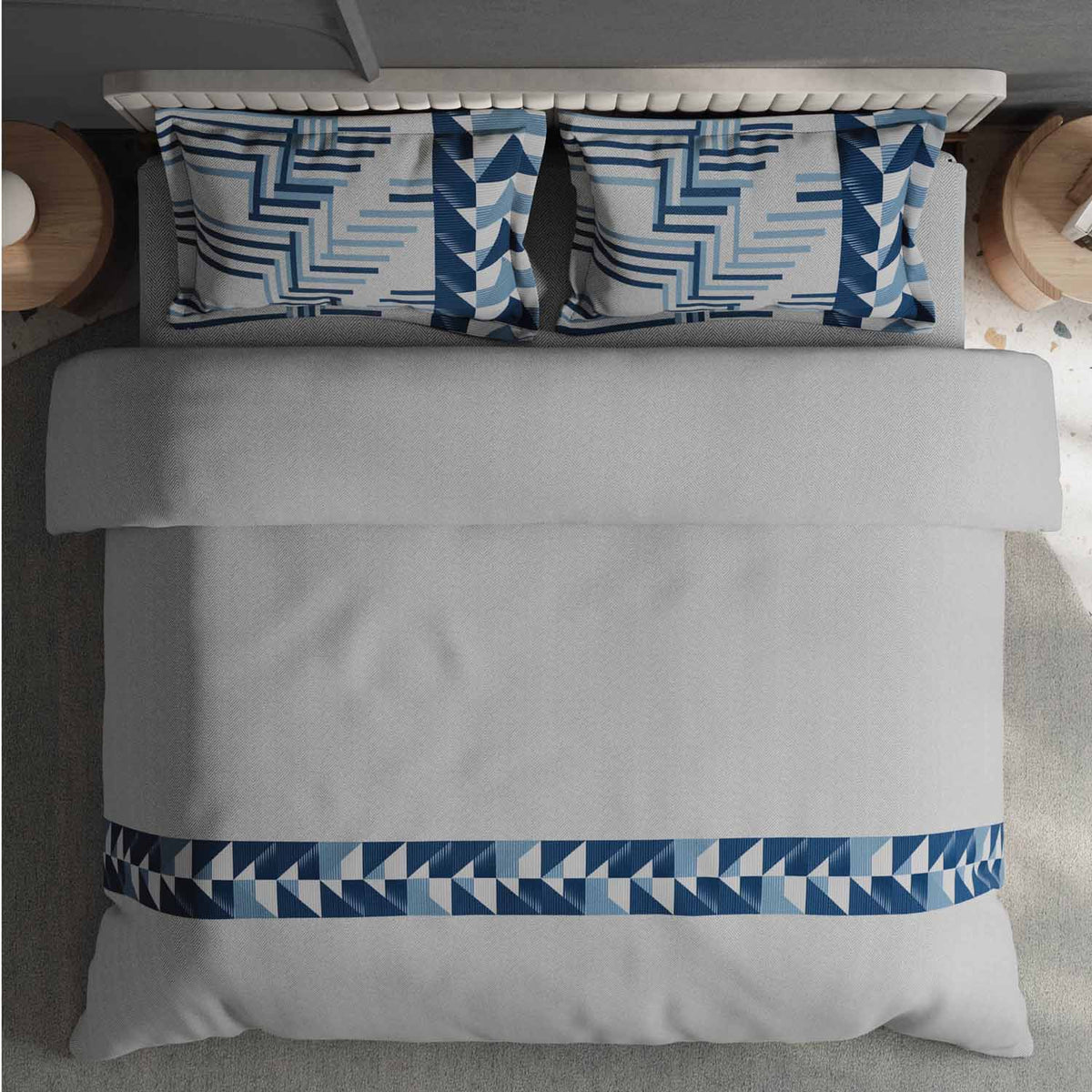 Spaces Avaris Structure Geometric 100% Cotton 210 TC Double Bedsheet with 2 Pillow Covers - 274 x 274 cm, Light Grey