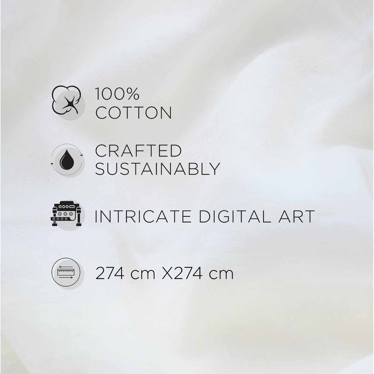 Spaces Avaris Structure Geometric 100% Cotton 210 TC Double Bedsheet with 2 Pillow Covers - 274 x 274 cm, Light Grey