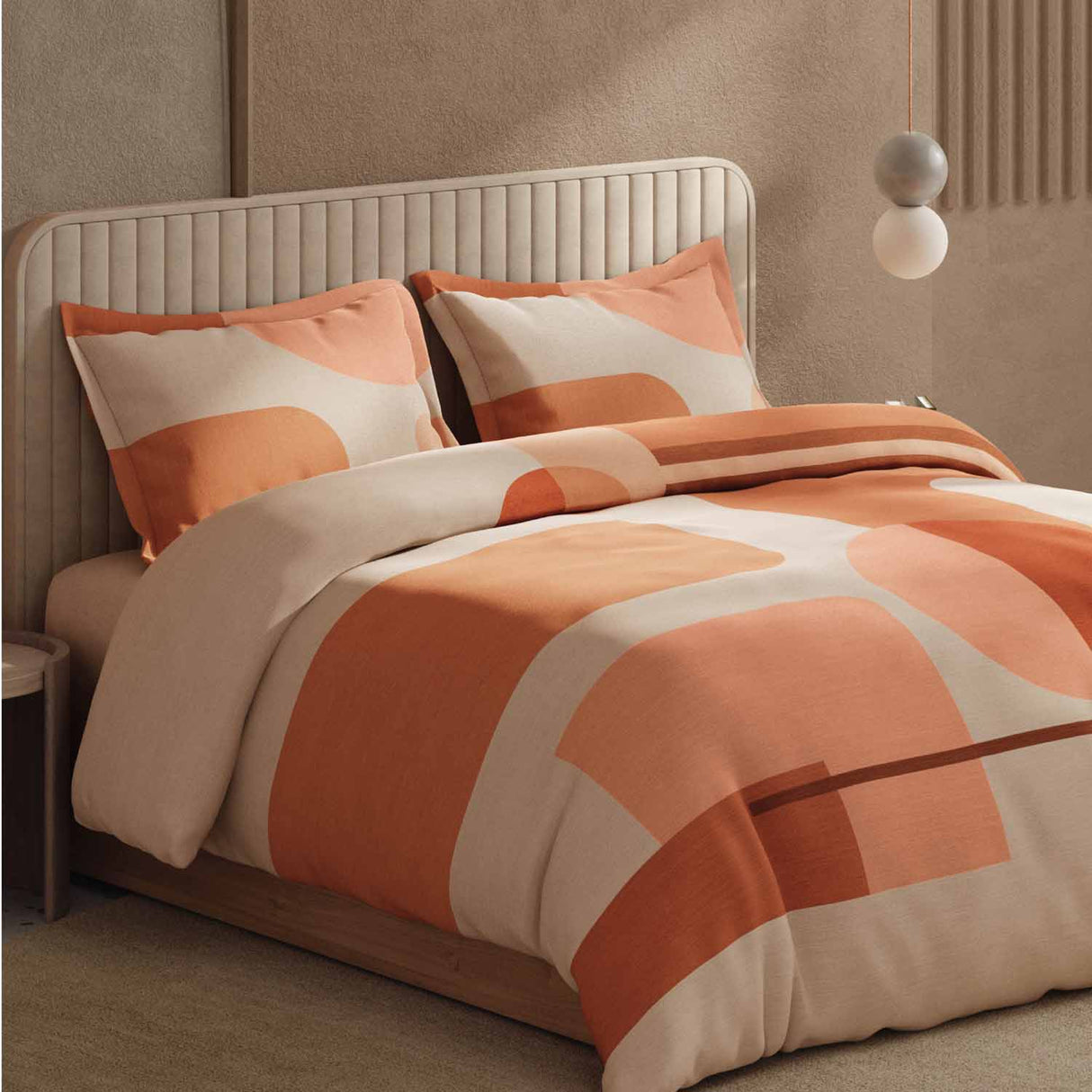 Spaces Avaris Structure Geometric 100% Cotton 210 TC Double Bedsheet with 2 Pillow Covers - 274 x 274 cm, Beige