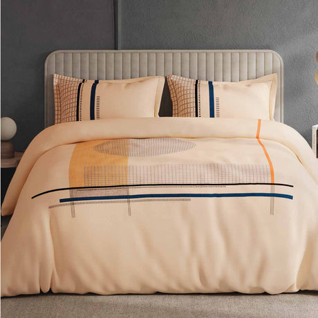 Spaces Avaris Structure Geometric 100% Cotton 210 TC Double Bedsheet with 2 Pillow Covers - 274 x 274 cm, Beige