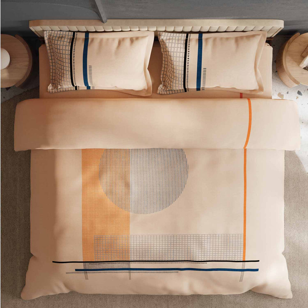 Spaces Avaris Structure Geometric 100% Cotton 210 TC Double Bedsheet with 2 Pillow Covers - 274 x 274 cm, Beige