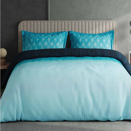 Spaces Avaris Eco Abstract 100% Cotton 144 TC Double Bedsheet with 2 Pillow Covers - 274 x 274 cm, Dark Blue