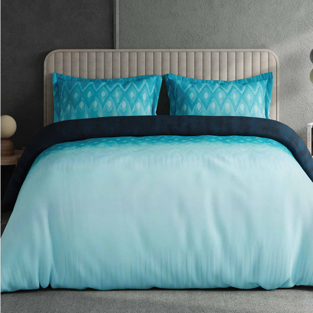 Spaces Avaris Eco Abstract 100% Cotton 144 TC Double Bedsheet with 2 Pillow Covers - 274 x 274 cm, Dark Blue