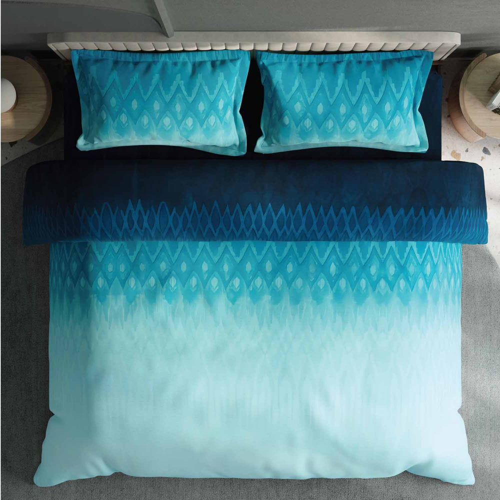 Spaces Avaris Eco Abstract 100% Cotton 144 TC Double Bedsheet with 2 Pillow Covers - 274 x 274 cm, Dark Blue
