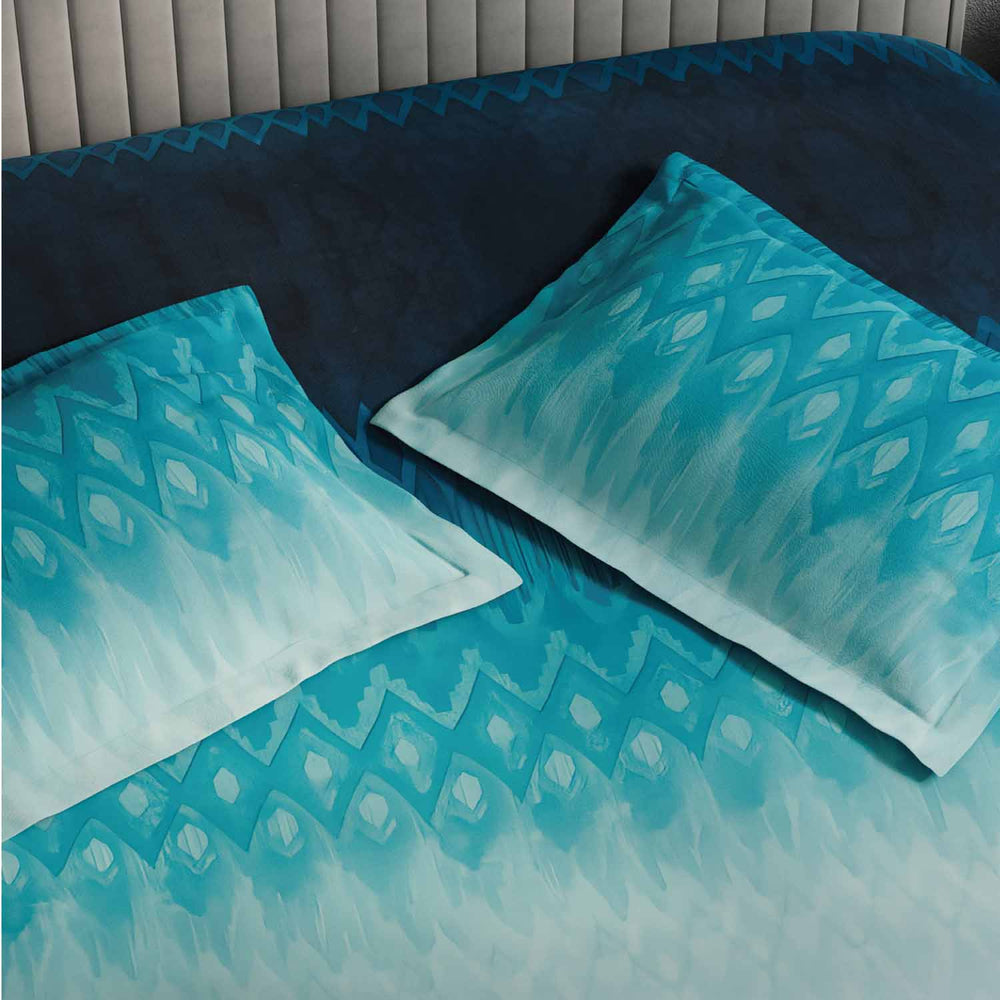 Spaces Avaris Eco Abstract 100% Cotton 144 TC Double Bedsheet with 2 Pillow Covers - 274 x 274 cm, Dark Blue