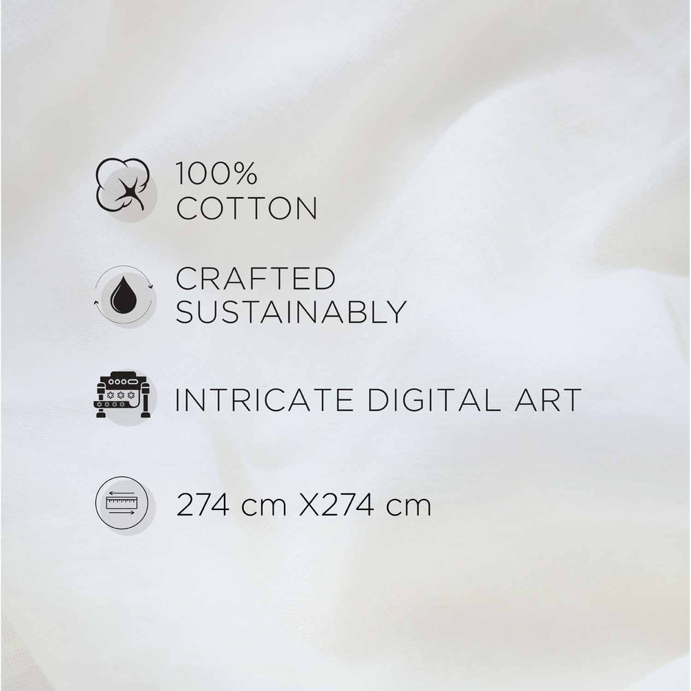 Spaces Avaris Eco Abstract 100% Cotton 144 TC Double Bedsheet with 2 Pillow Covers - 274 x 274 cm, Dark Blue