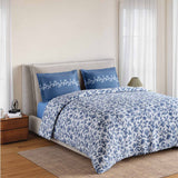Spaces Rio Bloomscape 100% Cotton 132 TC Percale Fioral Double Bedsheet with 2 Pillow Covers - 228 x 274 cm, Blue