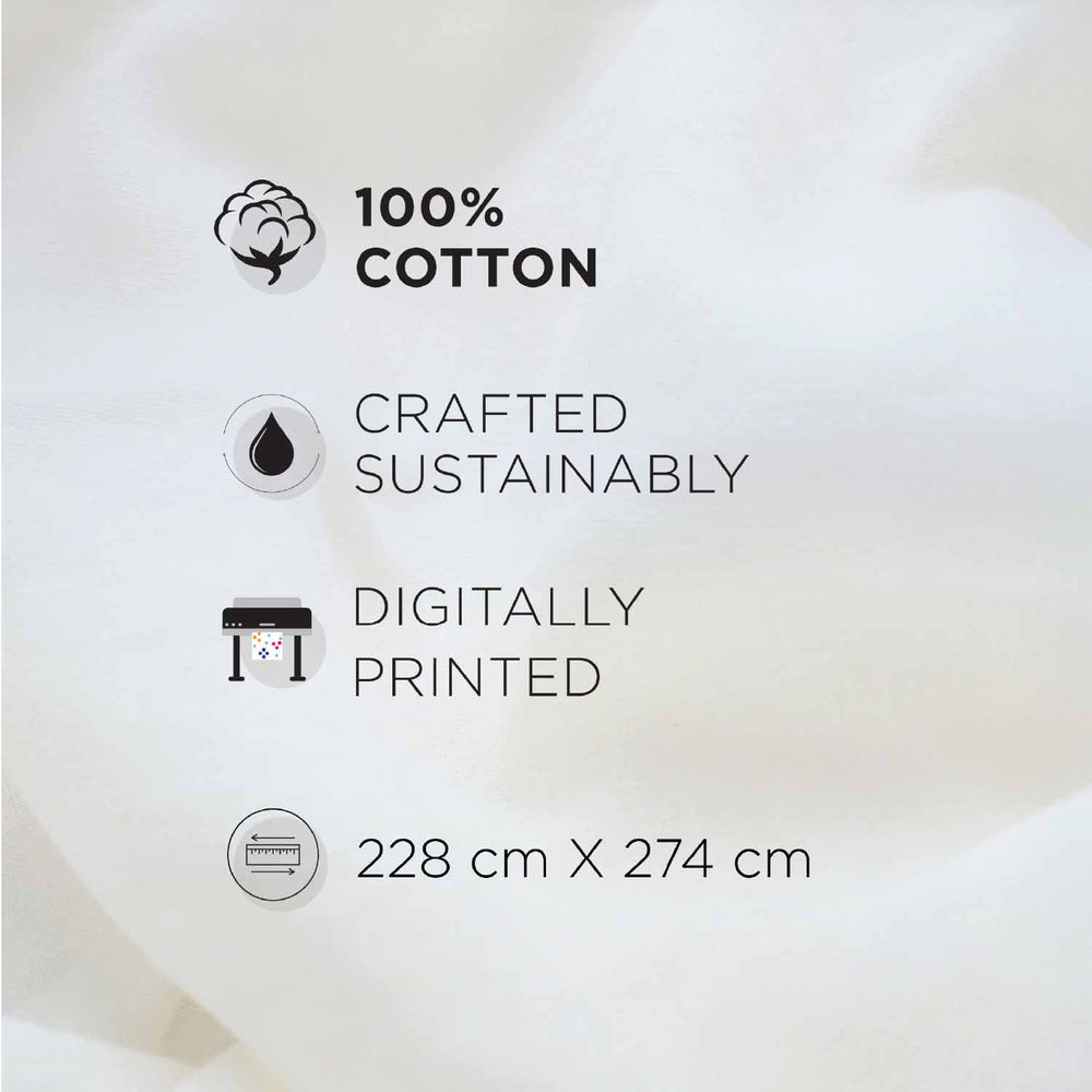 Spaces Rio Bloomscape 100% Cotton 132 TC Percale Fioral Double Bedsheet with 2 Pillow Covers - 228 x 274 cm, Blue