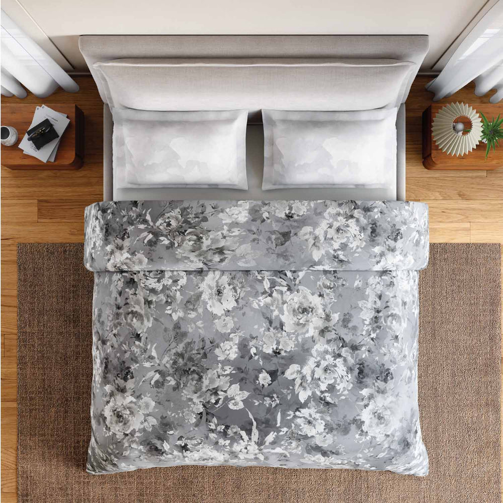 Spaces Rio Bloomscape 100% Cotton 132 TC Percale Fioral Double Bedsheet with 2 Pillow Covers - 228 x 274 cm, Grey