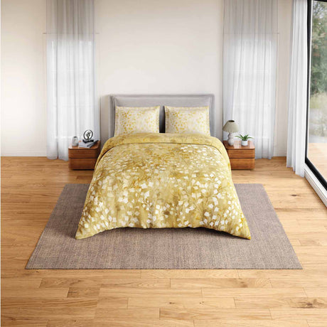 Spaces Rio Bloomscape 100% Cotton 132 TC Percale Fioral Double Bedsheet with 2 Pillow Covers - 228 x 274 cm, Light Yellow
