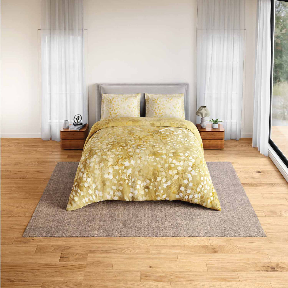 Spaces Rio Bloomscape 100% Cotton 132 TC Percale Fioral Double Bedsheet with 2 Pillow Covers - 228 x 274 cm, Light Yellow