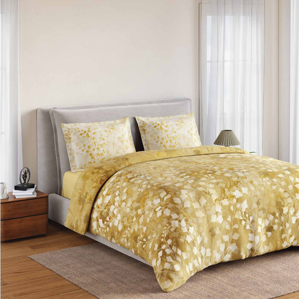Spaces Rio Bloomscape 100% Cotton 132 TC Percale Fioral Double Bedsheet with 2 Pillow Covers - 228 x 274 cm, Light Yellow
