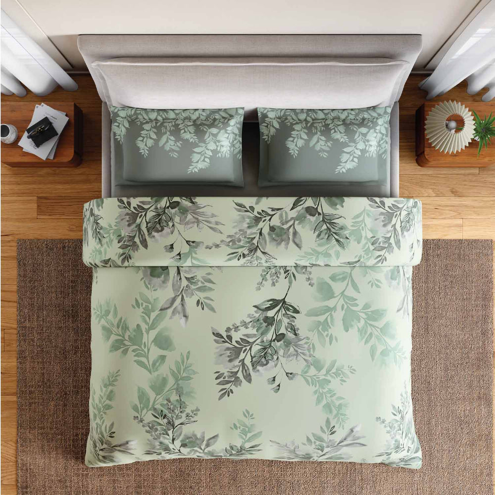 Spaces Rio Bloomscape 100% Cotton 132 TC Percale Fioral Double Bedsheet with 2 Pillow Covers - 228 x 274 cm, Light Green