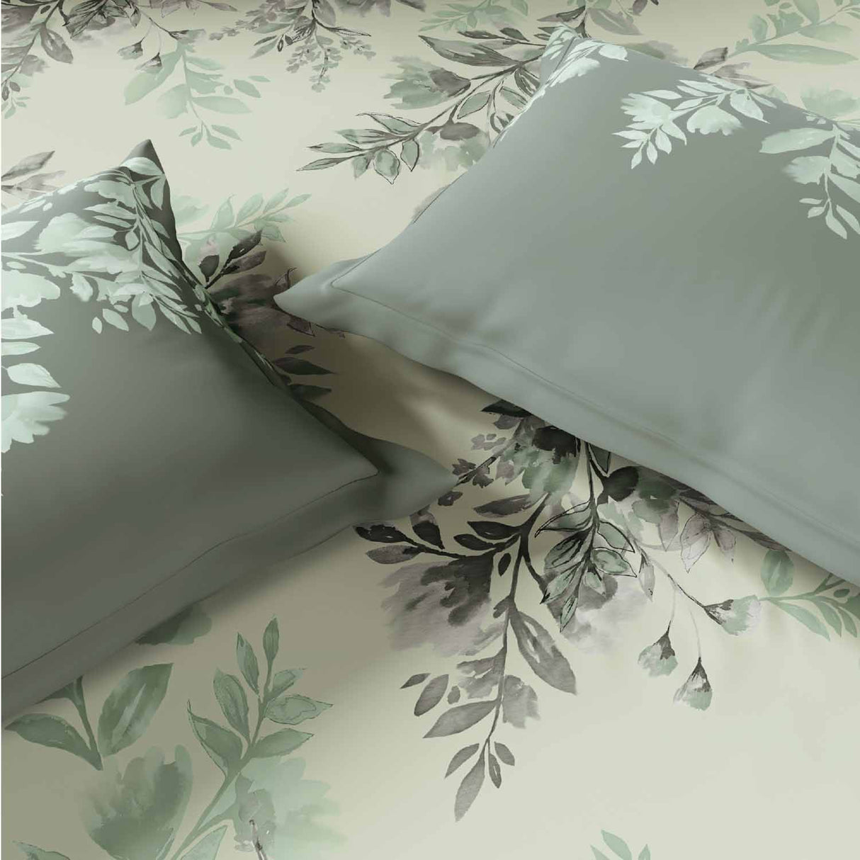 Spaces Rio Bloomscape 100% Cotton 132 TC Percale Fioral Double Bedsheet with 2 Pillow Covers - 228 x 274 cm, Light Green