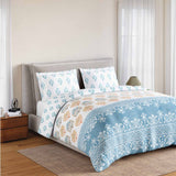 Spaces Rio Summer Carvan 100% Cotton 132 TC Percale Ornate Double Bedsheet with 2 Pillow Covers - 228 x 274 cm, Cream