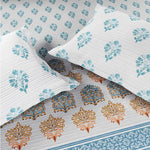 Spaces Rio Summer Carvan 100% Cotton 132 TC Percale Ornate Double Bedsheet with 2 Pillow Covers - 228 x 274 cm, Cream