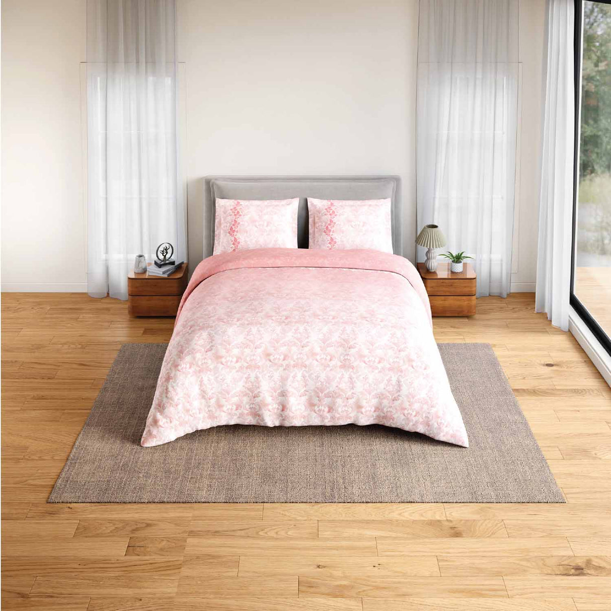 Spaces Rio Summer Carvan 100% Cotton 132 TC Percale Ornate Double Bedsheet with 2 Pillow Covers - 228 x 274 cm, Blush