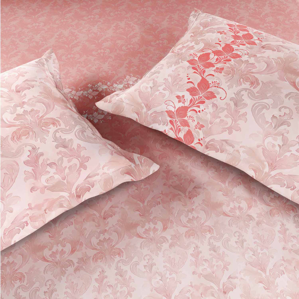 Spaces Rio Summer Carvan 100% Cotton 132 TC Percale Ornate Double Bedsheet with 2 Pillow Covers - 228 x 274 cm, Blush