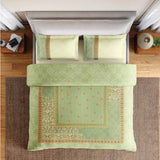 Spaces Rio Summer Carvan 100% Cotton 132 TC Percale Ornate Double Bedsheet with 2 Pillow Covers - 228 x 274 cm, Light Green