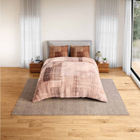 Spaces Rio Geoform 100% Cotton 132 TC Percale Geometric Double Bedsheet with 2 Pillow Covers - 228 x 274 cm, Brown