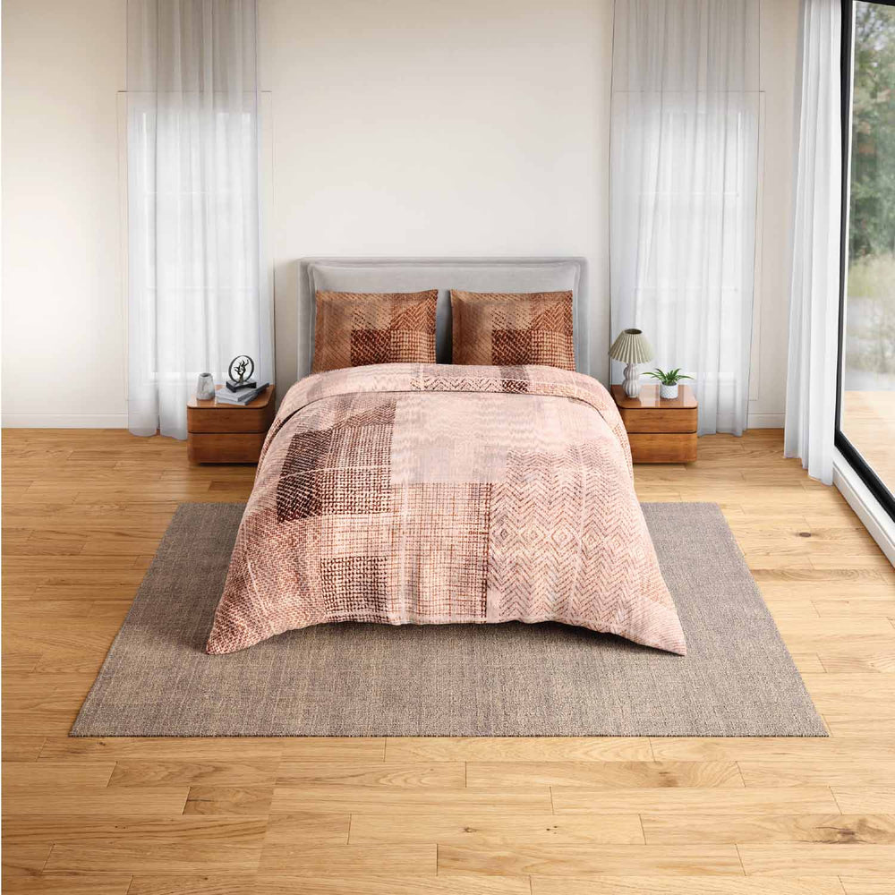 Spaces Rio Geoform 100% Cotton 132 TC Percale Geometric Double Bedsheet with 2 Pillow Covers - 228 x 274 cm, Brown