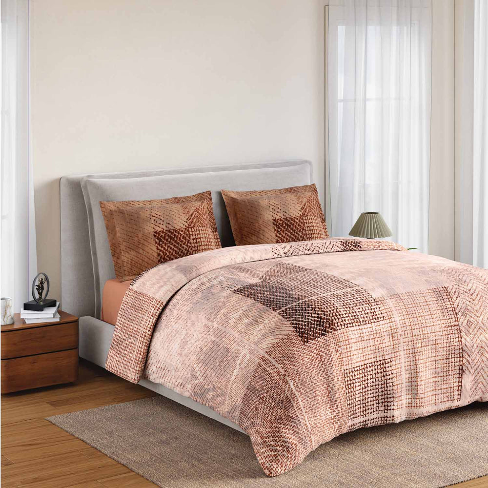 Spaces Rio Geoform 100% Cotton 132 TC Percale Geometric Double Bedsheet with 2 Pillow Covers - 228 x 274 cm, Brown