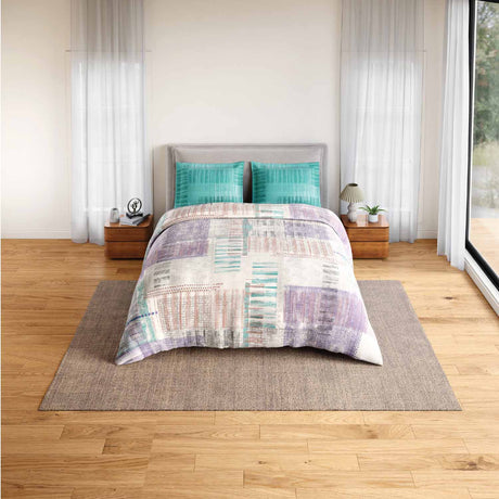 Spaces Rio Geoform 100% Cotton 132 TC Percale Geometric Double Bedsheet with 2 Pillow Covers - 228 x 274 cm, Violet