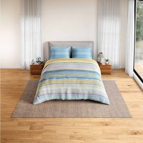 Spaces Rio Geoform 100% Cotton 132 TC Percale Geometric Double Bedsheet with 2 Pillow Covers - 228 x 274 cm, Blue