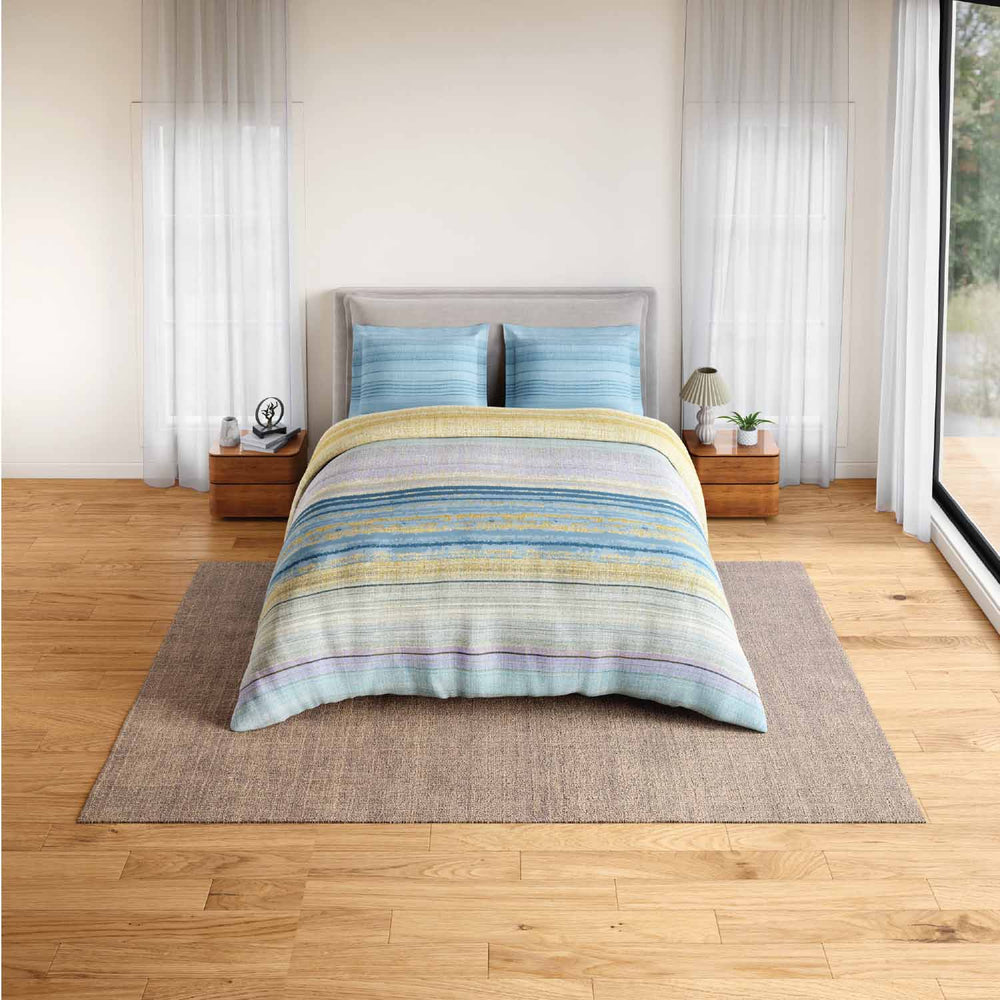 Spaces Rio Geoform 100% Cotton 132 TC Percale Geometric Double Bedsheet with 2 Pillow Covers - 228 x 274 cm, Blue