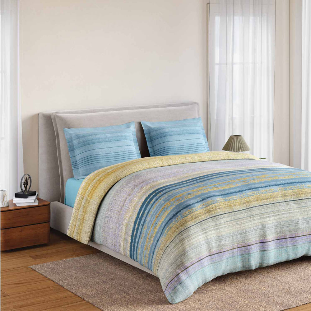 Spaces Rio Geoform 100% Cotton 132 TC Percale Geometric Double Bedsheet with 2 Pillow Covers - 228 x 274 cm, Blue