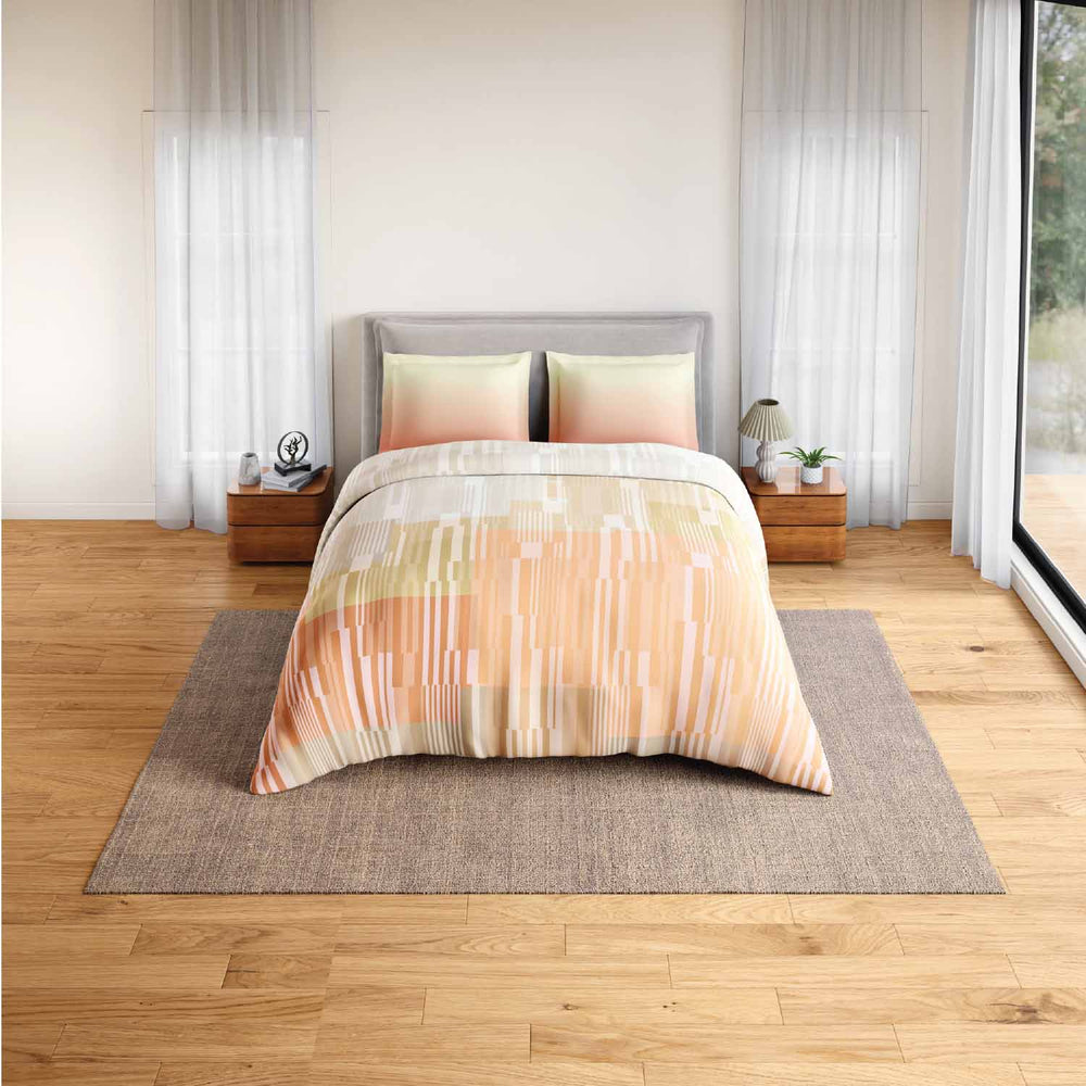 Spaces Rio Geoform 100% Cotton 132 TC Percale Geometric Double Bedsheet with 2 Pillow Covers - 228 x 274 cm, Cream