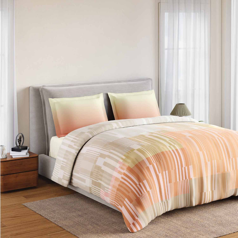 Spaces Rio Geoform 100% Cotton 132 TC Percale Geometric Double Bedsheet with 2 Pillow Covers - 228 x 274 cm, Cream