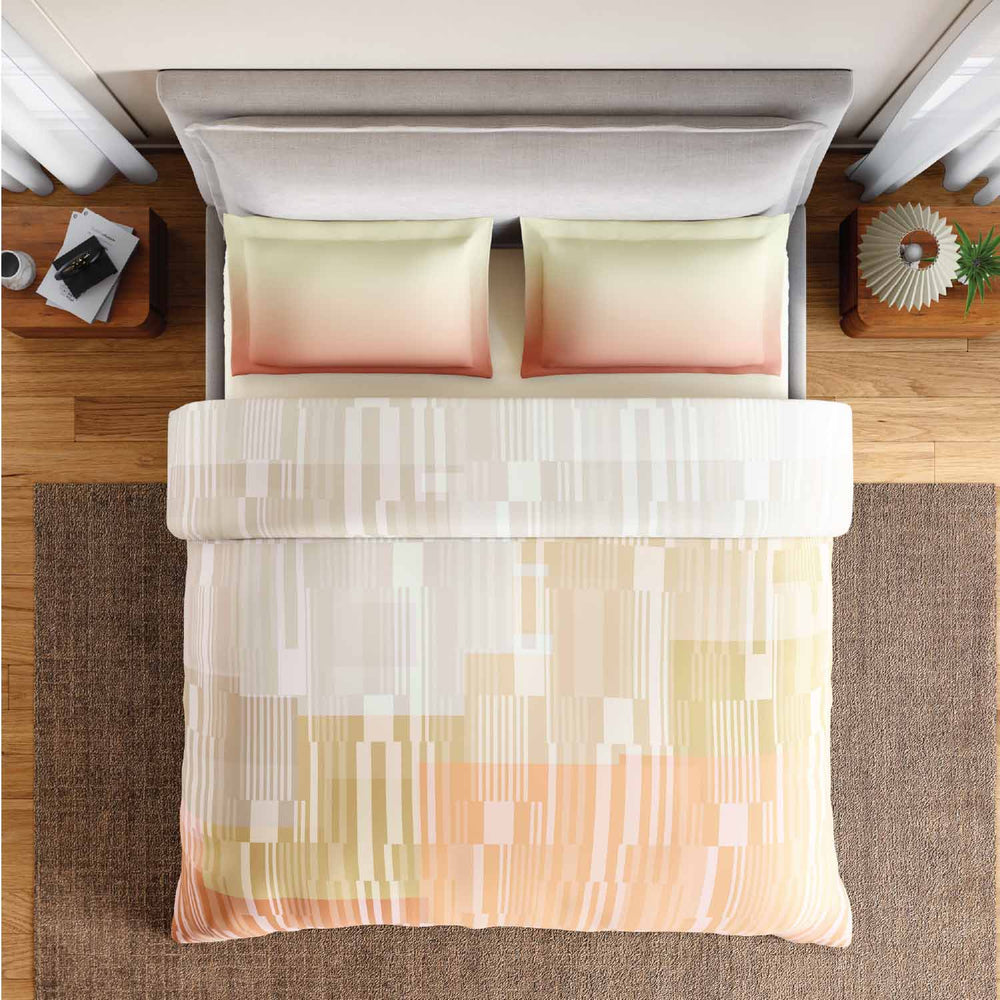 Spaces Rio Geoform 100% Cotton 132 TC Percale Geometric Double Bedsheet with 2 Pillow Covers - 228 x 274 cm, Cream