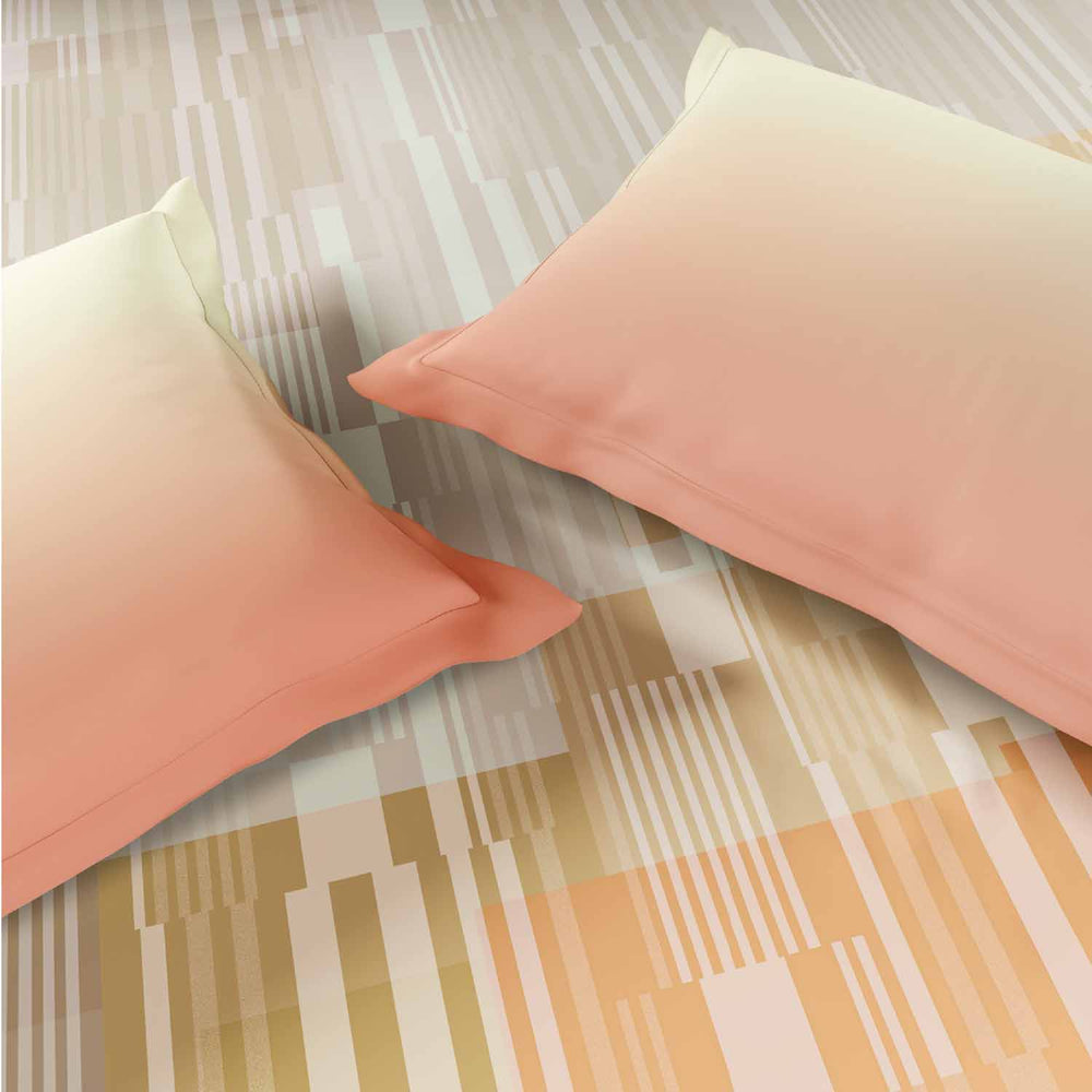 Spaces Rio Geoform 100% Cotton 132 TC Percale Geometric Double Bedsheet with 2 Pillow Covers - 228 x 274 cm, Cream