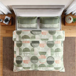 Spaces Rio Geoform 100% Cotton 132 TC Percale Geometric Double Bedsheet with 2 Pillow Covers - 228 x 274 cm, Dark Green