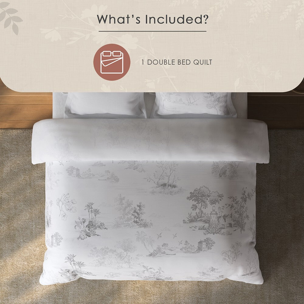 Spaces Sierra Floral 100% Hygro Cotton 210 TC Large Bedsheet with 4 Pillow Covers - 108 x 108 Inches, White