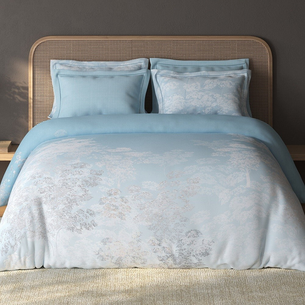 Spaces Sierra Floral 100% Hygro Cotton 210 TC Large Bedsheet with 4 Pillow Covers - 108 x 108 Inches, Light Blue