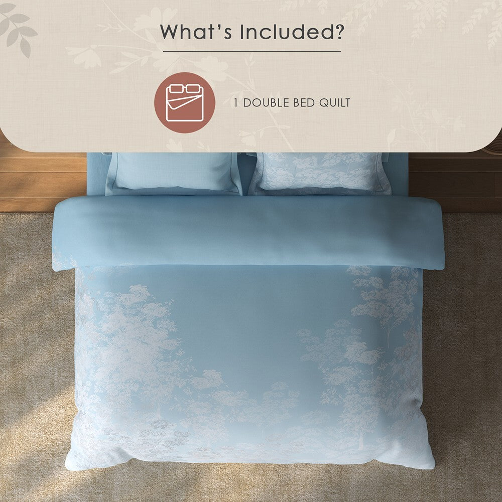 Spaces Sierra Floral 100% Hygro Cotton 210 TC Large Bedsheet with 4 Pillow Covers - 108 x 108 Inches, Light Blue