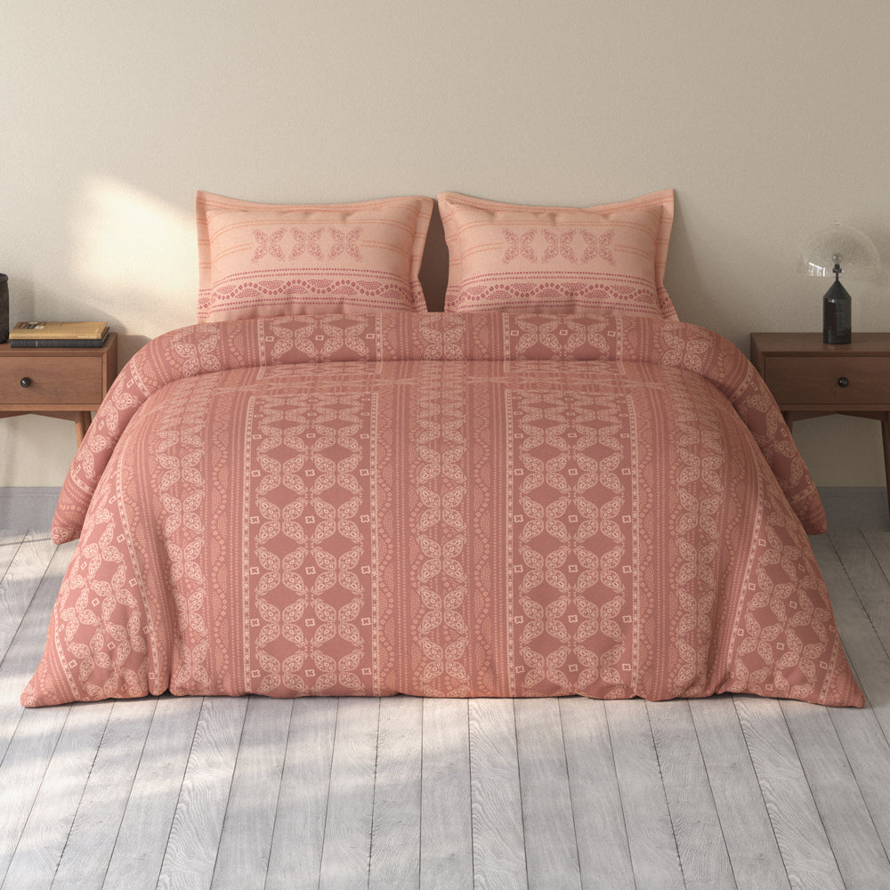 Spaces Rio 100% Cotton Ornate Double Bedsheet with 2 Pillow Covers - 90 x 108 Inches, Dark Blush