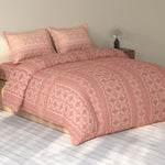 Spaces Rio 100% Cotton Ornate Double Bedsheet with 2 Pillow Covers - 90 x 108 Inches, Dark Blush