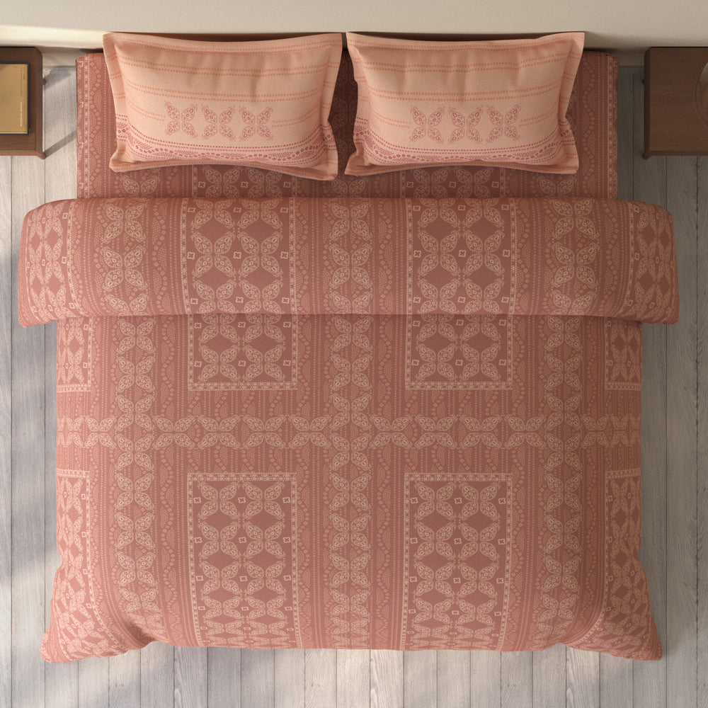 Spaces Rio 100% Cotton Ornate Double Bedsheet with 2 Pillow Covers - 90 x 108 Inches, Dark Blush