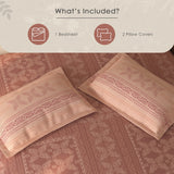 Spaces Rio 100% Cotton Ornate Double Bedsheet with 2 Pillow Covers - 90 x 108 Inches, Dark Blush