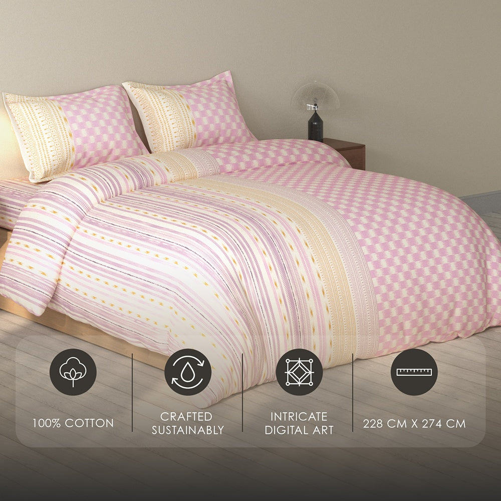 Spaces Rio 100% Cotton Ornate Double Bedsheet with 2 Pillow Covers - 90 x 108 Inches, Pink