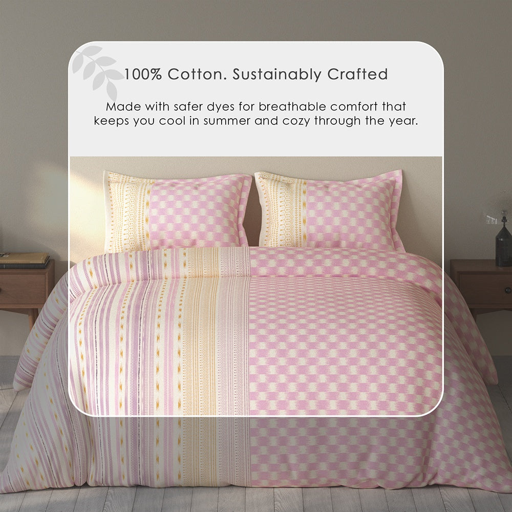 Spaces Rio 100% Cotton Ornate Double Bedsheet with 2 Pillow Covers - 90 x 108 Inches, Pink