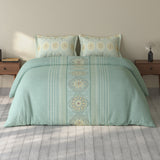 Spaces Rio 100% Cotton Ornate Double Bedsheet with 2 Pillow Covers - 90 x 108 Inches, Light Teal