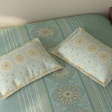 Spaces Rio 100% Cotton Ornate Double Bedsheet with 2 Pillow Covers - 90 x 108 Inches, Light Teal