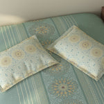 Spaces Rio 100% Cotton Ornate Double Bedsheet with 2 Pillow Covers - 90 x 108 Inches, Light Teal