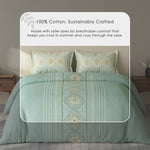 Spaces Rio 100% Cotton Ornate Double Bedsheet with 2 Pillow Covers - 90 x 108 Inches, Light Teal