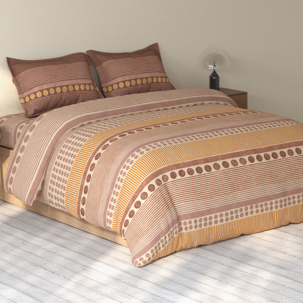 Spaces Rio 100% Cotton Ornate Double Bedsheet with 2 Pillow Covers - 90 x 108 Inches, Light Brown